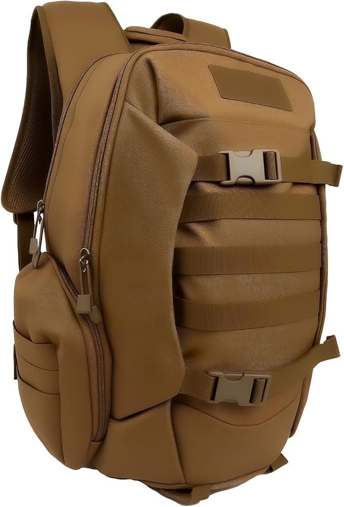 35L Tactical Backpack for Men, MOLLE Military Bug Out Bag, Waterproof Rucksack for Hiking with Hydration Port Tan