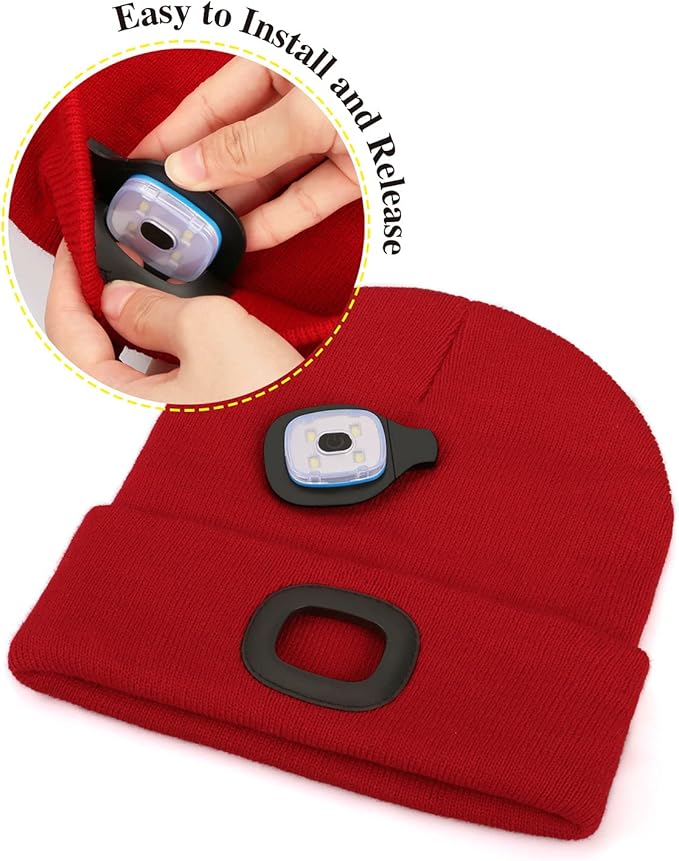 MELASA Unisex Hat with Light, USB Rechargeable Hands Free Headlamp LED Beanie, Winter Gifts for Men Dad Father Husband Him