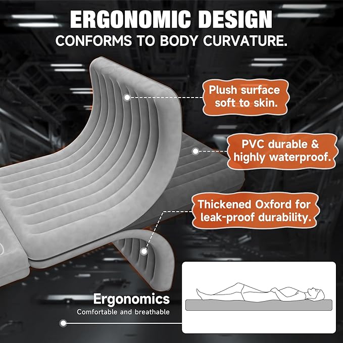 Car Air Mattress Bed: Inflatable Back Seat Air Mattress for Car, Thickened Camping Sleeping Pads with 2 Pillows & Air Pumps, Fits Sedan/Truck/SUV, Grey