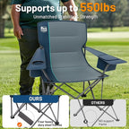 TIMBER RIDGE Oversized Folding Camping Chair Support 550 LBS, Heavy Duty Portable Chairs with Cup Holder Side Pocket for Lawn, Outdoor Picnic, Fishing, 2 Pack(Navy)
