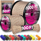 TECEUM 5/32" Paracord Rope 1000 – 1000ft / 200ft / 100ft / 50ft – Tactical Parachute Cord 4mm – 45+ Colors – Nylon String for Survival & Camping Gear – Stripe Cord for Survival – Utility Rope