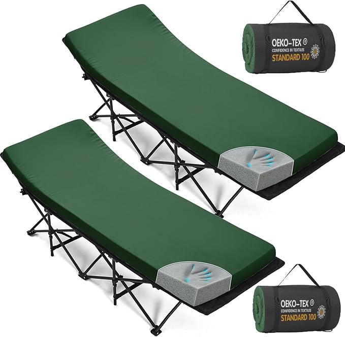 CYMULA Camping Cot Mattress 2in Memory Foam Sleeping Pad,Soft Warm Non-Slip Camping Mattress Topper with Retaining for Adults,Portable Roll up Pad for Travel(75 x30)（only Mattress）