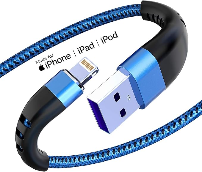 Essri 2Pack for iPhone Charger Cord 3FT, Lighting Cable 3 Feet to USB Charging Cable, Nylon Braided Charging Cord 3 Foot Compatible with iPhone 14 13 12 11 X XS XR Pad - Blue