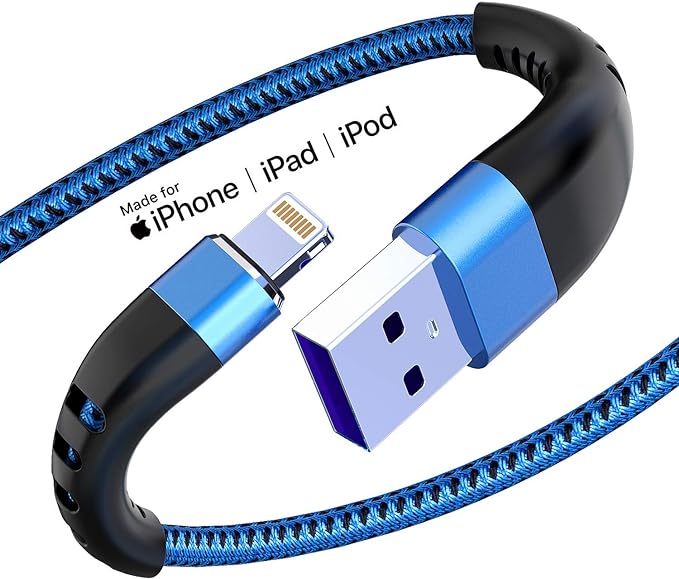 Essri 2Pack for iPhone Charger Cord 6FT, Lighting Cable 6 Feet to USB Charging Cable, Nylon Braided Charging Cord 6 Foot Compatible with iPhone 14 13 12 11 X XS XR 15 Pad - Blue