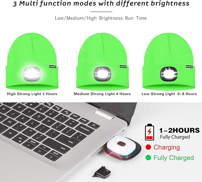 ATNKE LED Lighted Beanie Hat,USB Rechargeable 4 LED Running Headlamp Bright Cap with The Light Gifts for Men and Women