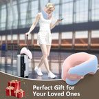 2in1 Ergonomic Memory Foam Travel Neck Pillow – Upgrade Travel Pillow for All Sleep Positions on Flights, Road Trips, and Long Distance Travel with Drawstring Bag (Adjustable - Blue and Pink)