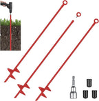 Lasnten 3 Pcs 30 Inch Heavy Duty Ground Anchor Spiral Blade Earth Anchor Kit Metal Anchor Hook Beach Sand Stakes Camping for Securing Animals, Shelters, Tents, Canopies (Red)