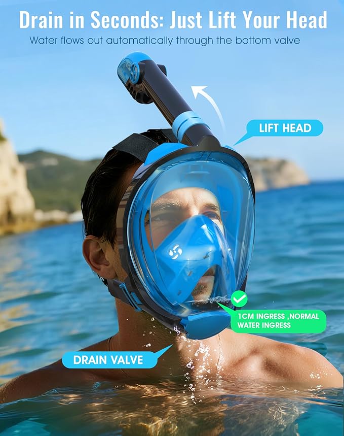 Greatever G2 Full Face Snorkel Mask with Latest Dry Top System,Foldable 180 Degree Panoramic View Snorkeling Mask with Camera Mount,Safe Breathing,Anti-Leak&Anti-Fog