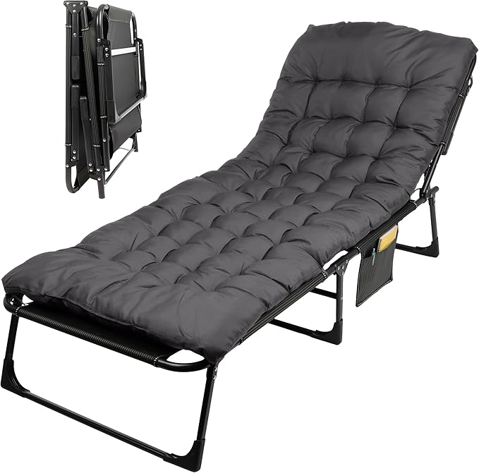 Folding Camping Cot with Mattress for Adults up to 440lbs - Heavy Duty Foldable Bed with Removable Cot Mattress and 3 Recline Positions for Travel, Camp, Beach or Guest Bed by Wakeman Outdoors (Gray)