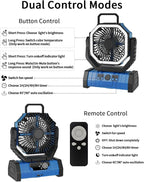 ADUST Camping Fan Battery Operated Powered Fan with LED Lantern Light 20000mAh Rechargeable Portable Oscillating, 360° Rotation Hanging Hook for Tents, Cordless USB Desk Fan(Blue)