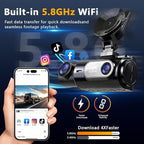4K 3 Channel Dash Cam Front and Rear Inside, Built-in 5.8GHz WiFi GPS, 64GB Card Included, 4K+1440P+1400P Dash Camera for Cars, 3.0'' IPS Screen Dashcam with G-Sensor, 24H Parking Monitor,ADAS BSD