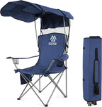 Camping Chair, Oversized Folding Chair with Canopy, Portable Outdoor Chair with Arms, Cup Holder and Carry Bag for Camping, Fishing, Beach, and Sports, Navy Blue