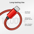 Basesailor for iPhone 17 16 Pro Max Charger Cord,USB to USB C Cable,Type C Charging Power Cord for Apple 17e 15 iPad 10 Air 4 5,Samsung Galaxy S26 S25 S24 S23,Red,2Pack 3.3FT(1M)
