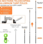 CAMULAND Tent Poles, Heavy Duty Tarp Poles Canopy Poles Aluminum Tent Poles with Non-Slip Cone Bottom, Adjustable Telescoping Tarp Poles