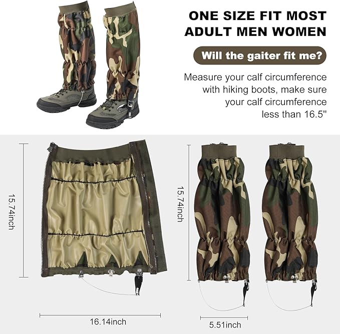 Snake Gaiters for Men Women Adjustable Waterproof Gators for Hiking Boots Lightweight Hunting Snake Guards for Lower Legs Snake Bite Proof Leggings Chaps