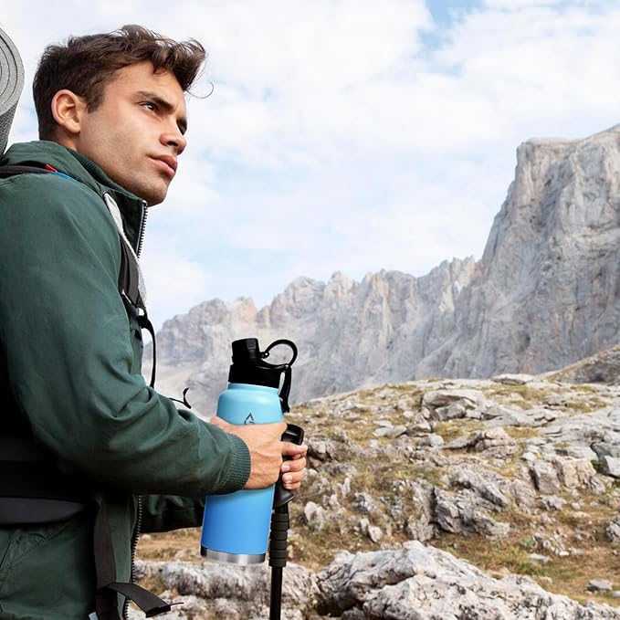 Modern Water Bottle with Straw Lid Dustproof, 3 Lids Vacuum Insulated Stainless Steel Metal Thermos, Reusable Leak Proof BPA-Free Flask for Gym, Travel, Sports-40 Oz Gradient Blue