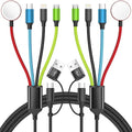 Travel Essentials 4 in 2 Multi Charging Cable for Apple iWatch Charger, USB A/USB C Multiple Charger Cord for iWatch Ultra/SE/10-2, iPhone 17-11, Galaxy S25-21, iPad (2PACK 5FT)