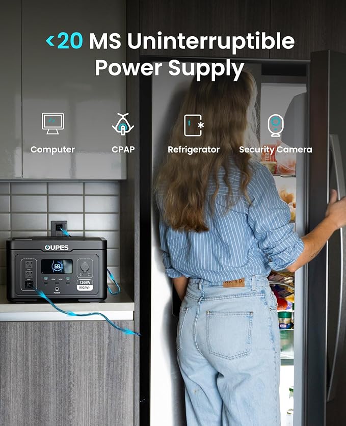 OUPES Exodus 1200 Solar Generator with 240W Panels Included, – 992Wh 1200W LiFePO4 Battery Power Station with Dual PD 140W Type-C, Smart App Control, UPS, Ideal for Camping, RV, Home Emergency