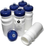 Rolling Sands USA Made 20 Ounce Sports Water Bottles - 6-Pack BPA-Free Blank Sports Bottles for Small Teams, Adults & Kids - White Bottle/Navy Lid, No Smell No Taste