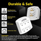 6-Outlet Extender 2 Pack, 3-Prong Ground Wall Tap Adapter with Safety Cap & LED Guide Light, Cruise Essentials, Multiple Plug Electrical Outlets Splitter for Home, Office, Dorm Room, ETL Listed, White