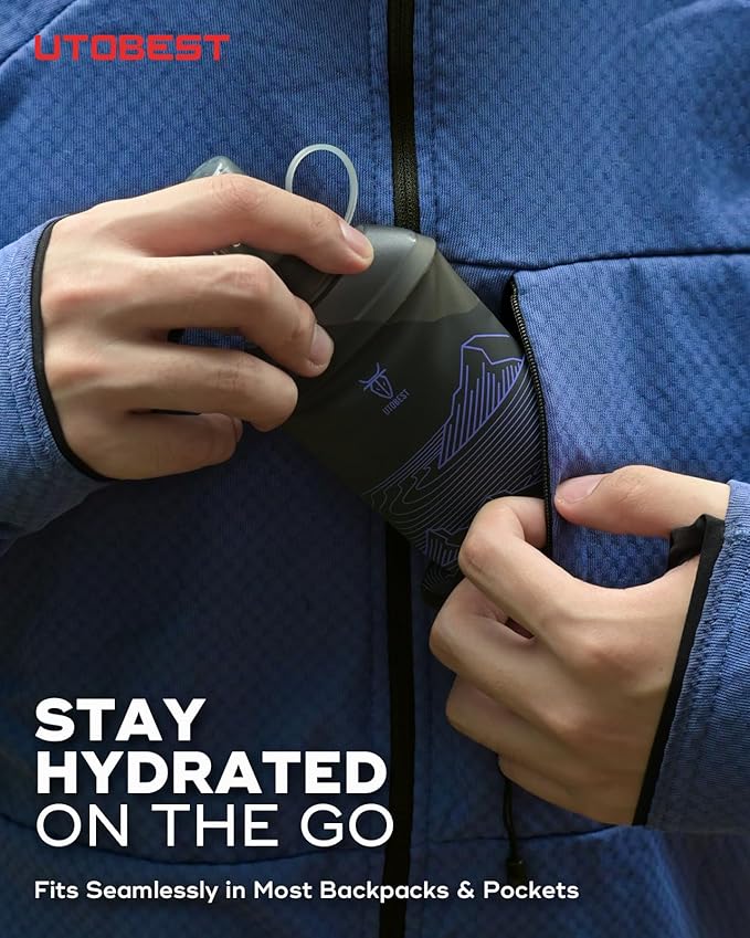 UTOBEST 200ml Soft Flask, 2 Pack Flexible TPU Hydration Water Bottle, Collapsible with 28mm Caliber for Running, Hiking, Cycling, Climbing, and Marathon Purple