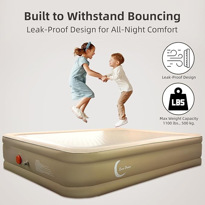 King Air Mattress with USB Rechargeable Built-in Pump, Wireless Inflatable Airbed, FlexWeave Tech for 1100 lbs Enhanced Support, Portable for Home & Camping, Leak Proof Design, Carry Bag