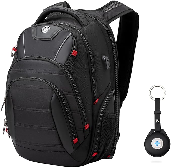 Swissdigital Design Travel Backpack for men with Apple Find My, TSA Friendly USB Charging RFID Protection Business Backpack Fits 15.6" Laptops Black | J149508F-BR