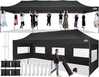 COBIZI 10x30 Pop up Canopy Tent 10x30 Canopy with 8 Sidewalls Waterproof Heavy Duty Commercial Tent for Parties Outdoor Garden Gazebo, Carry Bag with Wheel(10x30ft, Dark Black)