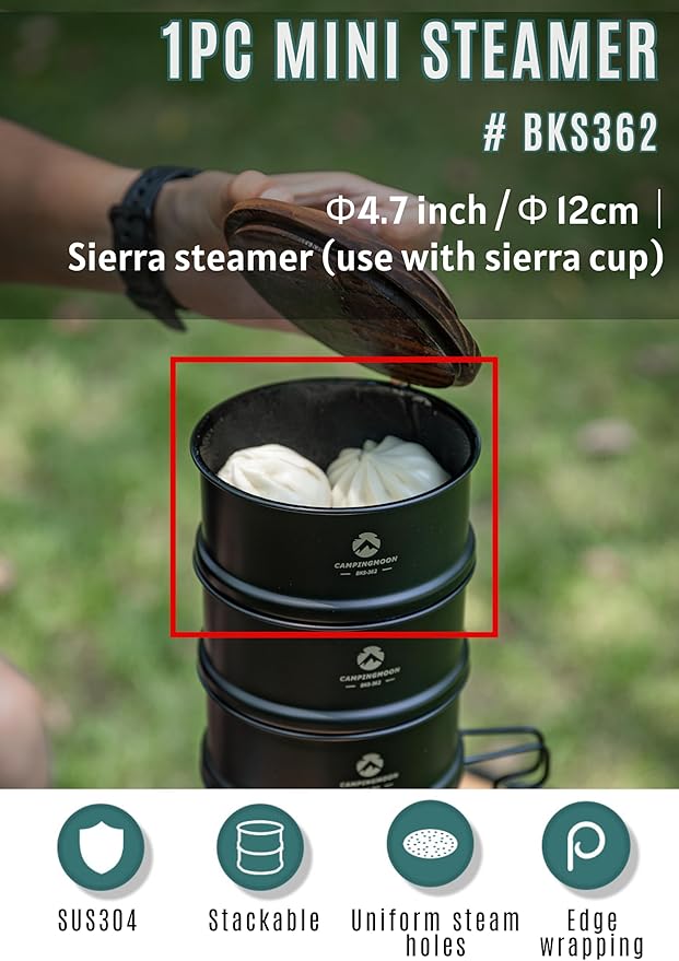 camping moon φ4.7-Inch Mini Steamer for Sierra Cup 304 Stainless Steel Black BKS362