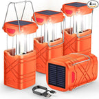 LETMY 4 Pack Camping Lantern, Rechargeable LED Lanterns, Solar Lantern Battery Powered Hurricane Lanterns Flashlight with 3 Powered Ways & USB Cable for Emergency, Power Outage, Hurricane Supplies
