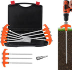 8" Tent Stakes Heavy Duty 12 Pack, Screw in Tent Stakes, Metal Threaded Camping Stakes, Ground Anchors for Canopies, Gardening and Inflatable Decor, with Storage Box and Hex Socket