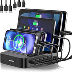 MSTJRY Charging Station for Multiple Devices : 6 Port USB Charger Stations - Family Multi-Device Organizer Charging Dock - Designed for iPhone iPad Android Cell Phone Tablet and Electronic, Black