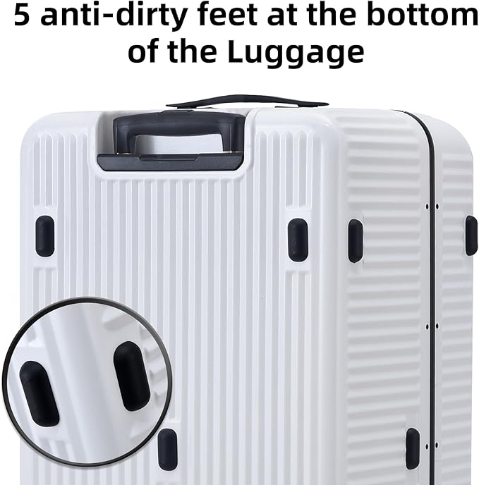 2 pieces 20/29 Aluminum Frame Carry On and Checked Luggage Set with Side Opening, Lightweight Hardshell ABS+PC Trunk Suitcase with TSA Lock, 360° Universal Wheels & Adjustable Handle, White