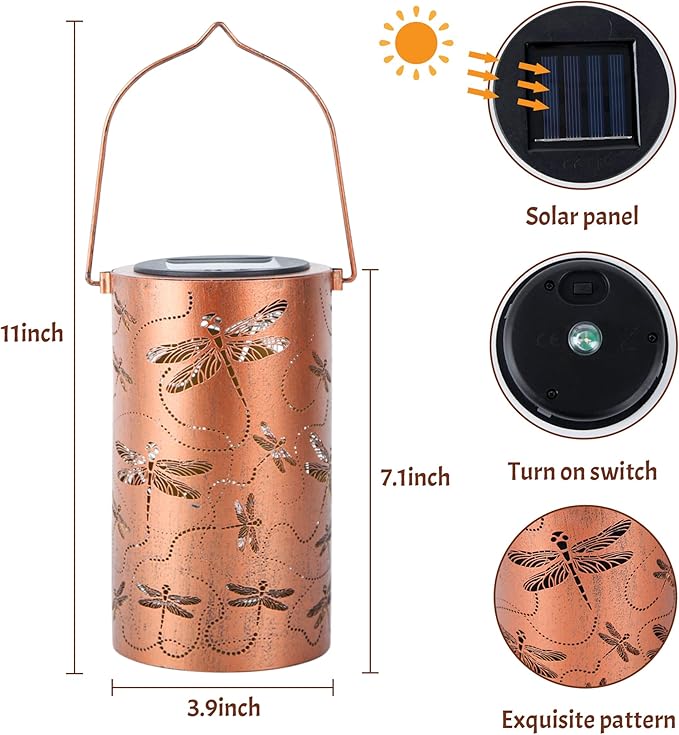 Dragonfly Solar Lanterns Outdoor Waterproof, Birthday Gifts for Women Mom Grandma, Hanging Solar Lights for Yard, Patio, Porch, Garden Decor, Christmas Gifts for Her/Him