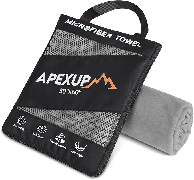 APEXUP Microfiber Travel Towel, Ultra Absorbent Quick Dry Towels, Lightweight Gym Sports Camping Towel for Workout, Yoga, Beach, Shower, Swimming (60"×30", Gray)