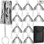 Lasnten 10 Sets Small Multitool Pliers Gift for Men, Stainless Steel Multi Tool with Oxford Cloth Cover, Pliers Foldable Knife Bottle Opener Screwdriver Apply to Camping Dad Gifts(Gray)