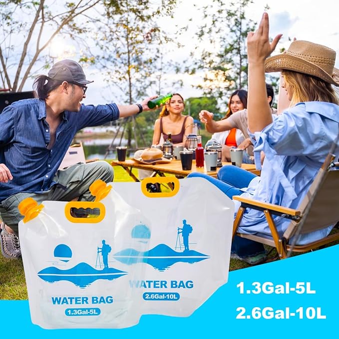Collapsible Emergency Water Container Bag,WaterStorageCube,Flat Folding,BPA Free Food Grade,Clear Plastic Storage Jug for Camping Hiking Backpack,No-Leak Freezable,Water Bottle 2.6 Gallon/8pcs