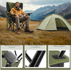 Heavy Duty Folding Chair 500LB Capacity, Oversized Camping Chairs with Cup Holder, Cooler Bag & Storage Pouch, Double-Layer Fabric, Outdoor Chairs for Sports, Lawn Chairs (1, Black Green, Extra Large)