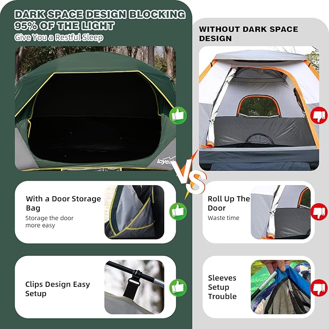 4 Person Blackout Camping Tent, Easy Setup Waterproof Family Dome Tent for Camping with Rainfly, Portable Double Layer Large Family Tent for Outdoor Camping&Hiking
