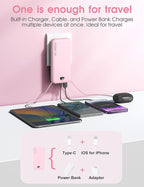 Portable Charger, 10000mAh PD20W Fast Charging Power Bank with Built-in Cables & Wall Plug, External Battery Pack with LED Display, Travel Essentials Battery Bank for iPhone, iPad, Samsung Fairy Pink