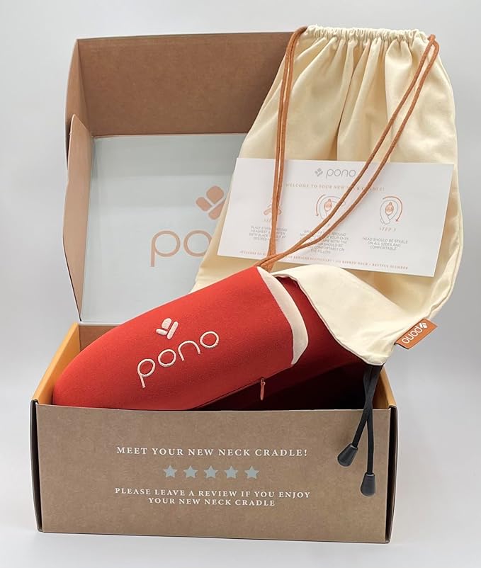 Pono Neck Cradle Travel Pillow (Patented): Memory Foam, Ergonomic 360° Adjustable Support, Prevents Head Nods. Infinity Shape Fits All Adults. Foldable Design for Easy Portability (Amber Blaze)