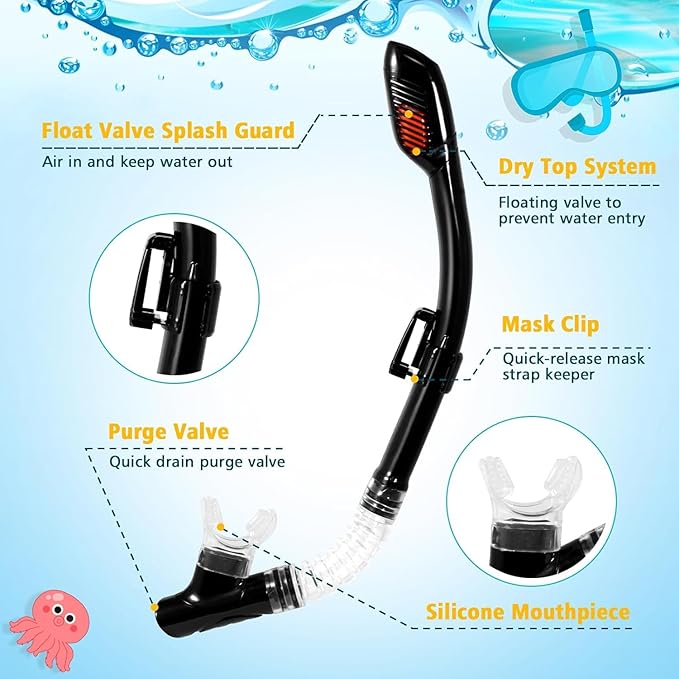 Snorkeling Set for Kids, Full Dry Snorkeling Mask Set for Adults, Anti-Fog Protection, Unisex,HD Panoramic View, Snorkeling Gear for Kids 4-14 Age