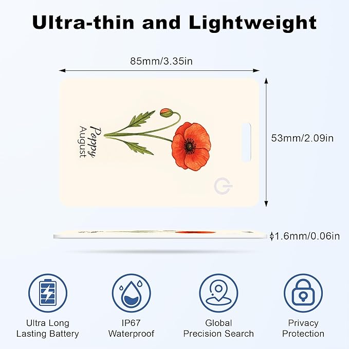 Wallet Tracker Card (iOS Only), Rechargeable Bluetooth Smart Tracking for Apple Find My Compatible Anti Tracker for Men Women Slim Item Locator for Purse Passport Key Luggage Tag (1Pcs/AUG FLR)