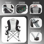 KingCamp Oversized Camping Folding Chair, Heavy Duty 450 LBS with Lumbar Support, Padded Outdoor Chair with Cup Holder, Camp Lawn Chair with Cooler Bag for Sports, Garden, Beach, Fishing