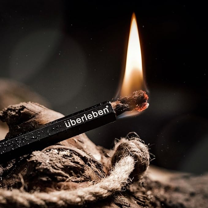 Überleben Tindår Tinder Fire Starter Kit, Wicker Rope Kit - Fire Starter Survival Tool Kit, Waterproof, 60 Min Burn Time - Paraffin Wax Rope Hemp Wick & Bellow - Black Aluminum Sleeve & Slider Box