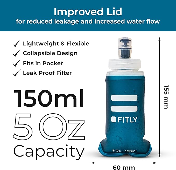 Soft Flask - Shrink As You Drink Soft Water Bottle for Hydration Pack - Folding Water Bottle Ideal for Running, Hiking, Cycling, Climbing & Rigorous Activity