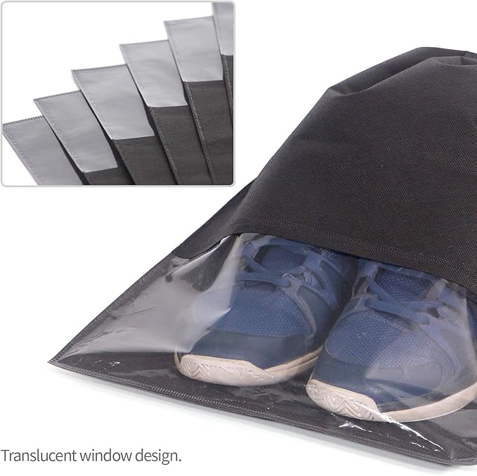 12PCS Travel Shoe Bags with Rope for Men and Women Large Shoes Pouch Storage Packing Organizers, Black