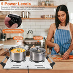 Hot Plate, 2000W Portable Electric Stove for Cooking with Stay Cool Handles & 5 Levels Adjustable Temperature, Countertop Double Coil Burner for Home RV Camp Compatible for All Cookwares,White