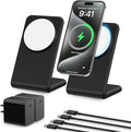 2 Pack Meifigno for MagSafe-Compatible Charger Stand with [20W USB C Charger Block & USB C Cable x2], Fast Charging Wireless Charger for iPhone 15 Pro Max/15 Pro/14 13 12 Series, AirPods 3/Pro, Black