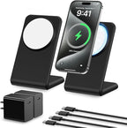 2 Pack Meifigno for MagSafe-Compatible Charger Stand with [20W USB C Charger Block & USB C Cable x2], Fast Charging Wireless Charger for iPhone 15 Pro Max/15 Pro/14 13 12 Series, AirPods 3/Pro, Black